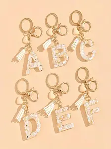 Fashion Alphabet Design Resin Keychain, Stylish Keychain, Cute Tassel Decor Keychain for Women & Men, Trendy All-match & Exquisite Charm Bag Car for Birthday Gift