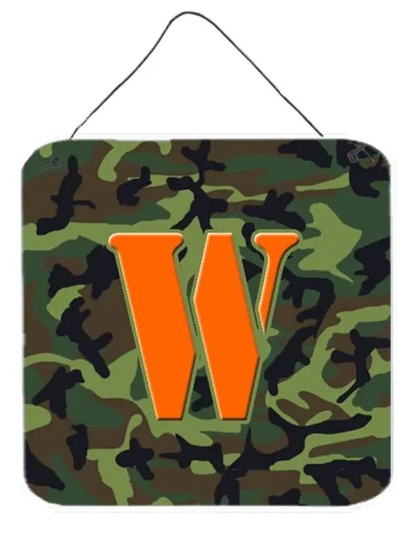 Carolines Treasures CJ1030-WDS66 6 x 6 in. Letter W Initial Monogram - Camo Green Aluminium Metal Wall or Door Hanging Prints
