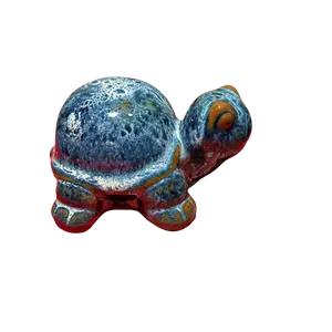 Blue Kiln-Variable Glaze Turtle Ceramic Figurine, Cute Tortoise Tea Pet for Feng Shui & Home Decor