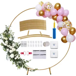 6.6Ft Round Balloon Arch Stand Kit, Gold Wedding Arch for Parties, Birthday with Water Bags