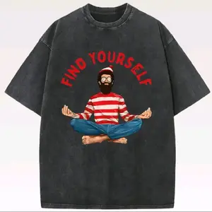 Find Yourself Waldo T-shirt - Black Graphic Tee with Red Text and Character Design #meditation  #whereswaldo #waldo