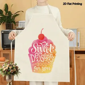 1PC 2D Flat Printed Pink Orange Cupcake Watercolor Style Apron For Home Cooking, Kitchen Wear, And Cooking Enthusiasts