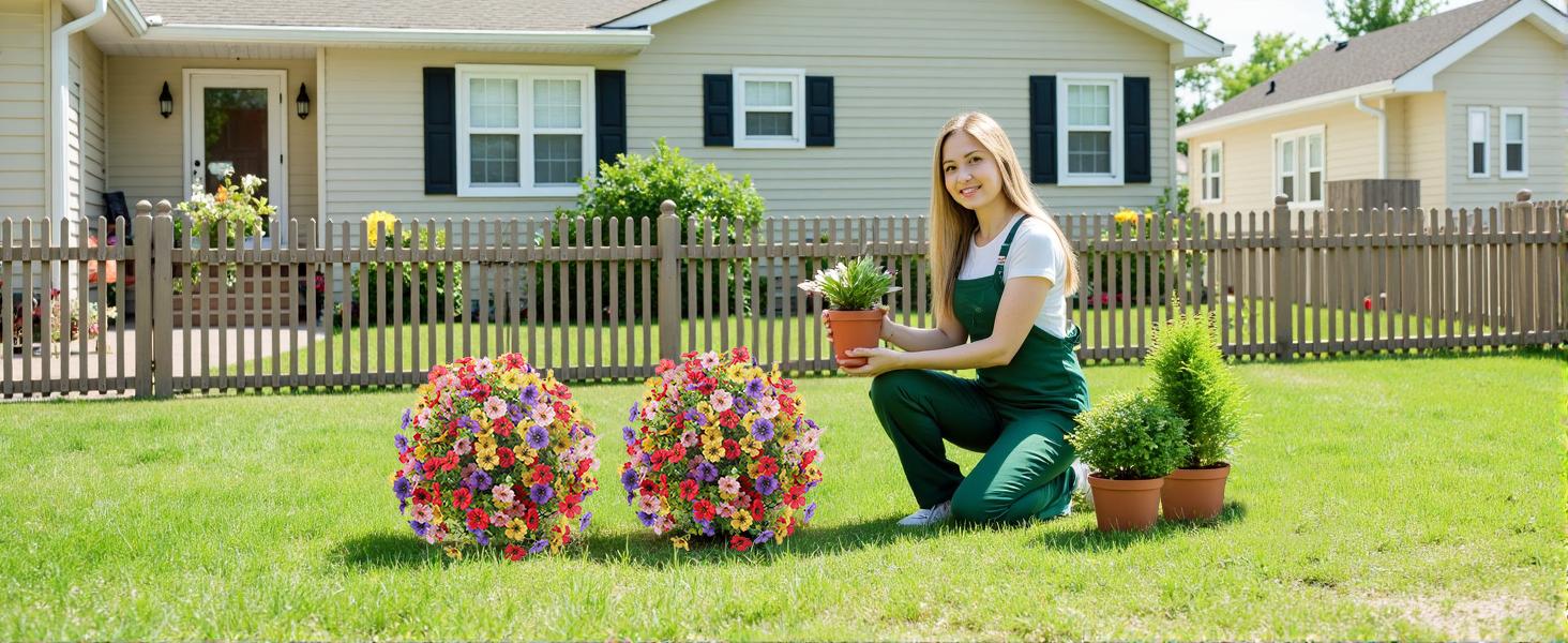Shareconn Spring Summer UV Resistant Artificial Flower Topiary Ball, Faux Flowers for Garden, Porch & Patio Decor