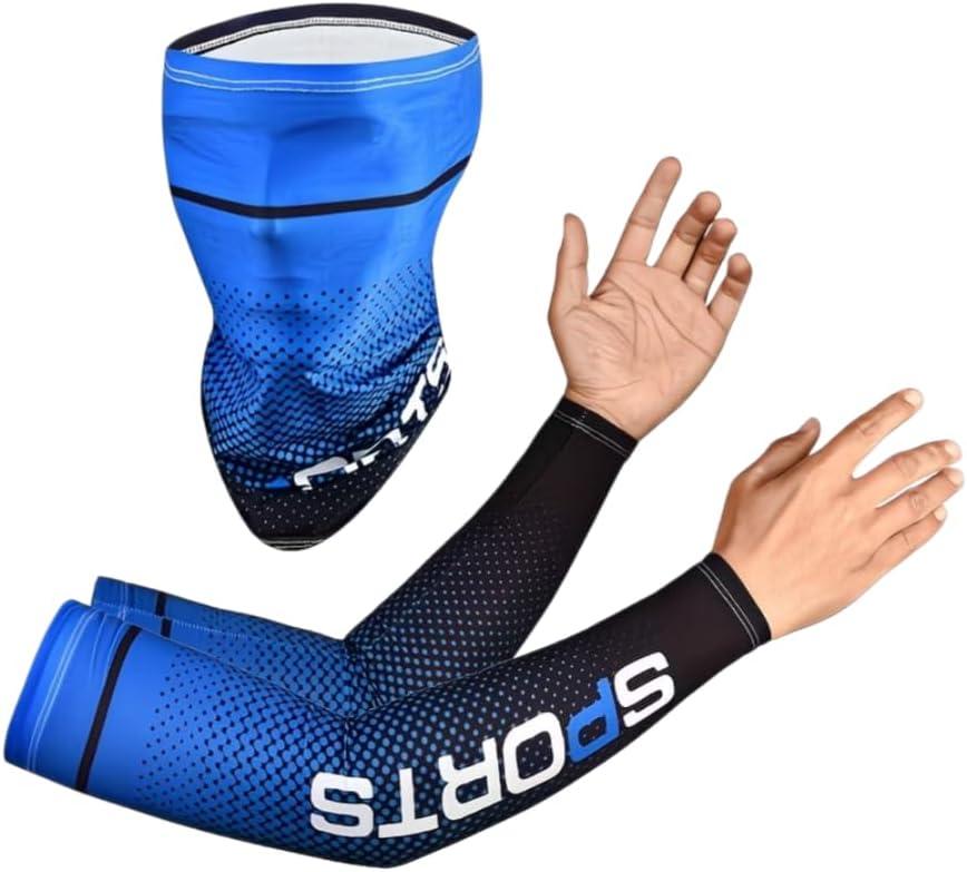 UV Protection Arm Sleeves and Face Cover Set, Solid Color Cooling Long Sleeve Gaiter for Cyclists and Outdoor Hiking, Full Sleeve