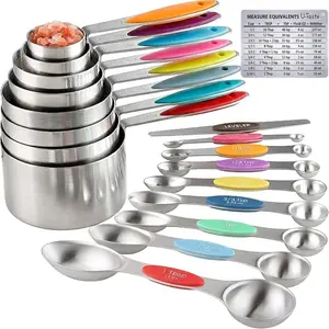 17 Pcs Stainless Steel Measuring Cups & Magnetic Spoons Set – Engraved Spoons & Cups, Nesting Design, Leveler & Magnetic Conversion Chart Included  Fathers Day Gift