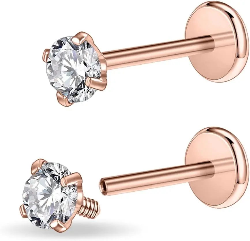 rose gold, 16g, 10mm bar, 5mm gem