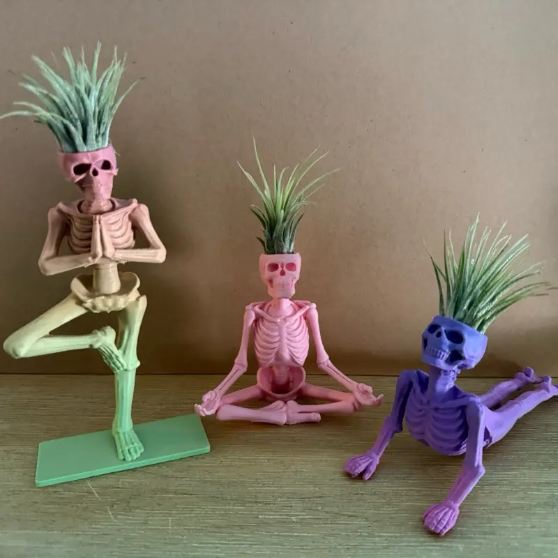 Skully Yoga Stance Air Plant Holders 3D Printed Skeleton Planters with Live Airplants Unique Decorative Accessories