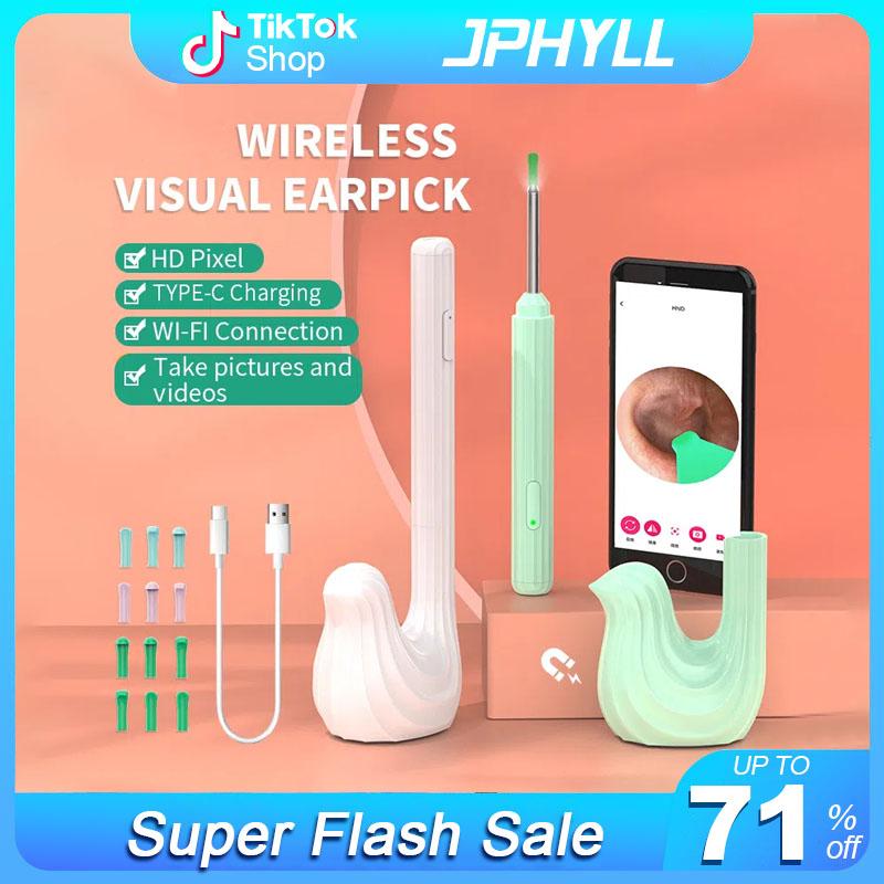 JPHYLL Wireless Visual Earpick with 6 LED Camera 1080P HD Resolution Type-C Charging 8 Accessories for iPhone & Android
