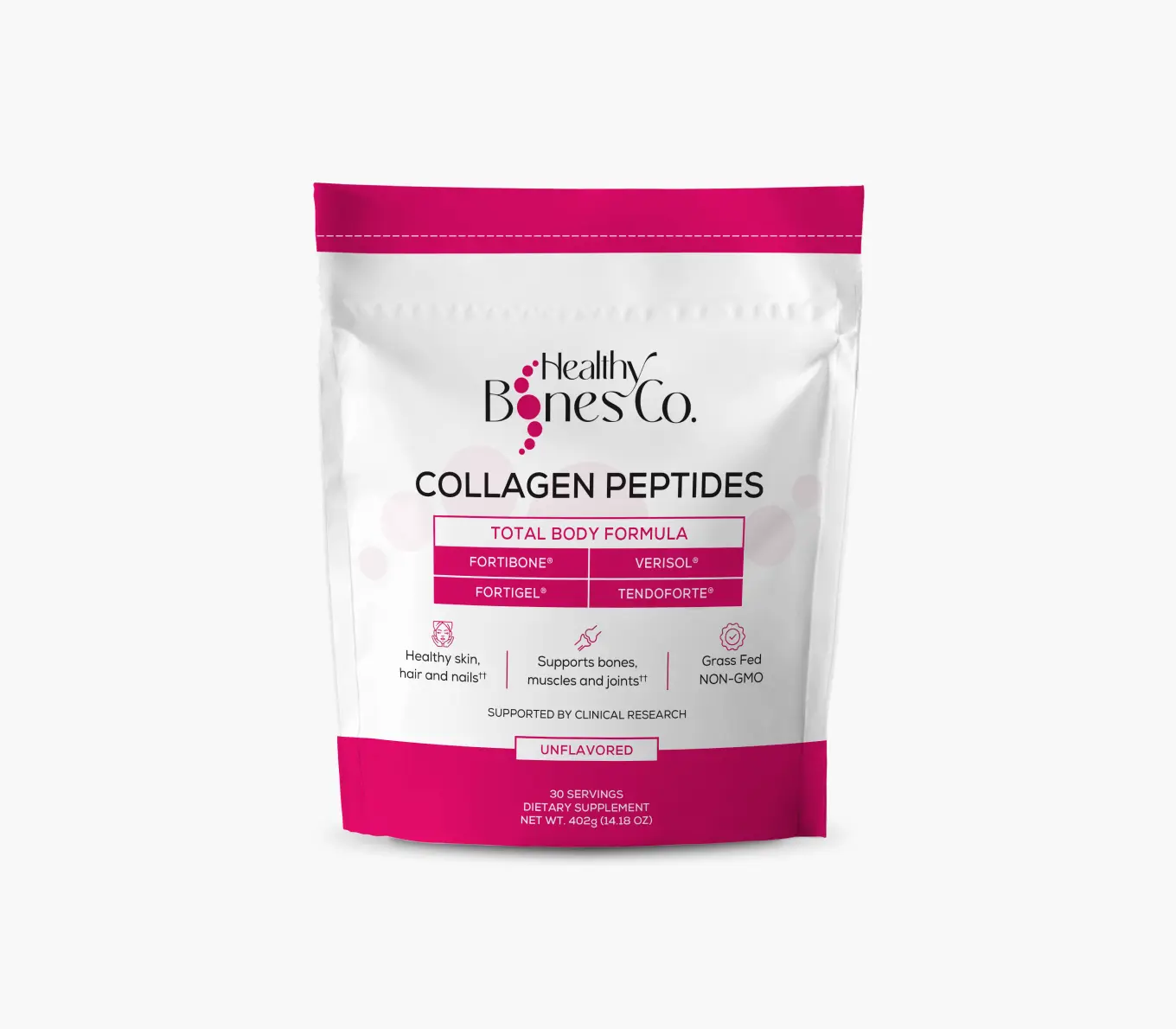 Healthy Bones Co. Collagen Peptides - Total Body Formula with FORTIBONE, FORTIGEL, VERISOL & TENDOFORTE for Bones, Muscles, Joints, Skin & Nails Support - 30 Servings Healthcare Fitness