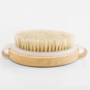 Bamboo Dry Body Brush, Bath Exfoliating Scrubber with Massage Nodes for Dry Skin Removal & Shower Brushing