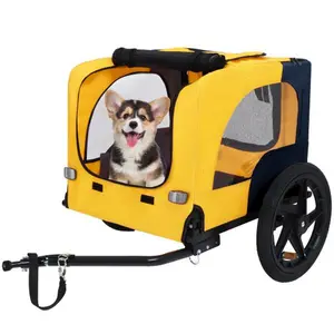 Pet Bike Trailer for Small & Medium Dogs, Foldable Steel Frame Dog Cart with 16" Air-Filled Wheels, Weatherproof Canopy, Safety Flag & Internal Leash