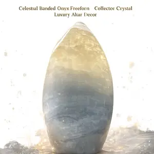 Moon Veil Blue Calcite Flame  Celestial Banded Onyx Freeform • Collector Crystal • Luxury Altar Décor