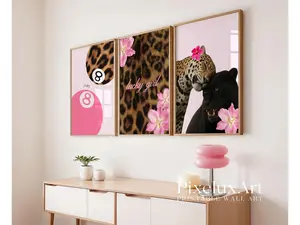 Pink Leopard Wall Art Set – Preppy Cheetah Gallery Posters, Girly Y2K Fashion Poster for Teen & Dorm Room Décor