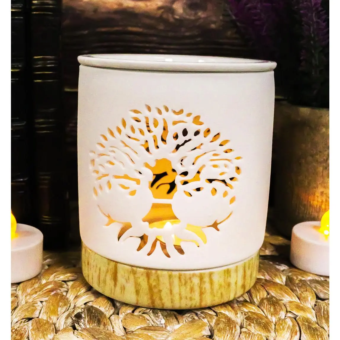 Wicca Celtic Tree Of Life Filigree Cutout Ceramic Votive Candle Oil Tart Warmer
