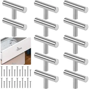 12 Pack Silver Cabinet Knobs, 2in Single Hole Cabinet Hardware with Screws 1in & 1.5in, Drawer Pulls (Silver) for Kitchen Bedroom Bathroom Furniture