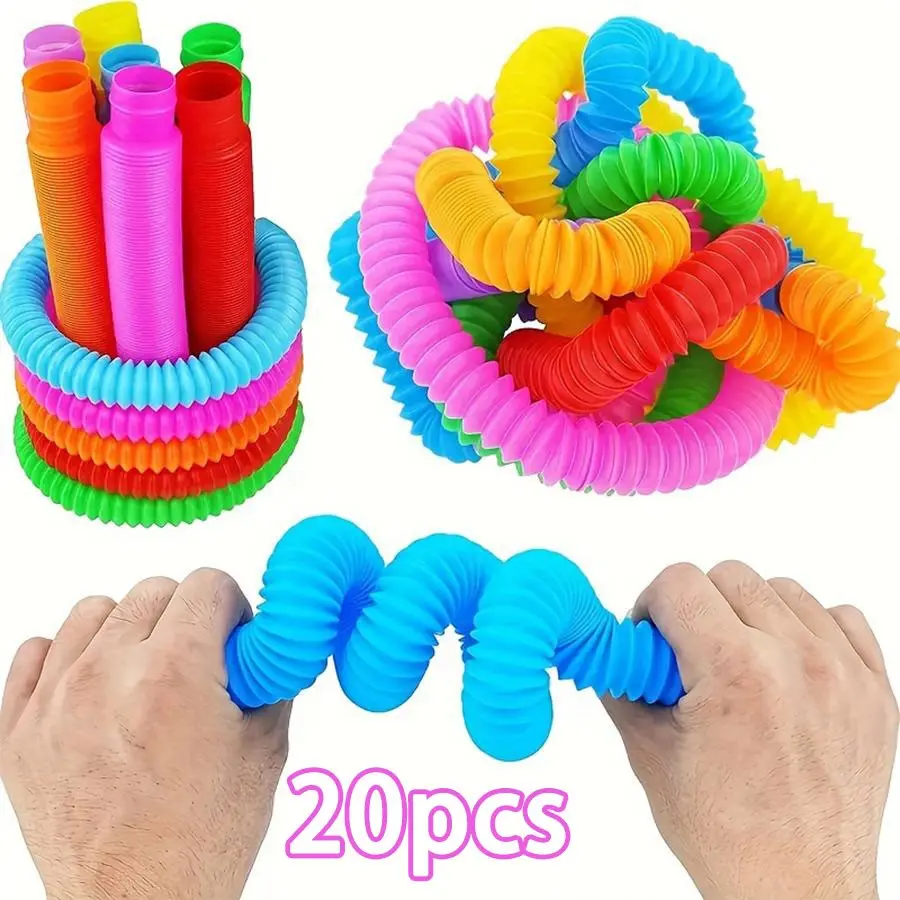 20pcs Sensory Tube Toys for Youngsters - Colorful Decompressing Toy for Fine Motor Skills - Unique Basket Filler - Randomized Colors - Pop Tube