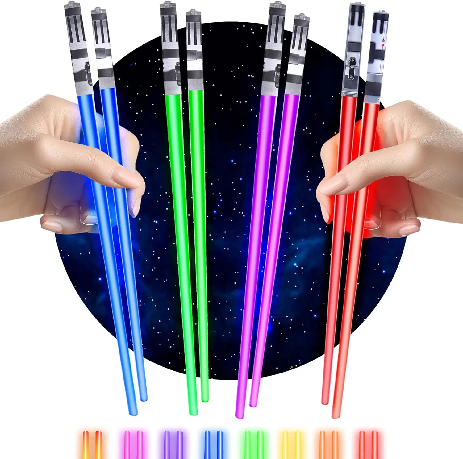 LED Glowing Sushi Chopsticks 4 Pairs Blue Red Green Purple Reusable Lightsaber Chopsticks for Fun Party Dining