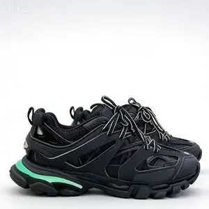 Men's & Women's LED Light-Up Chunky Dad Sneakers - All-Black Retro Futuristic Athletic Shoes   socks