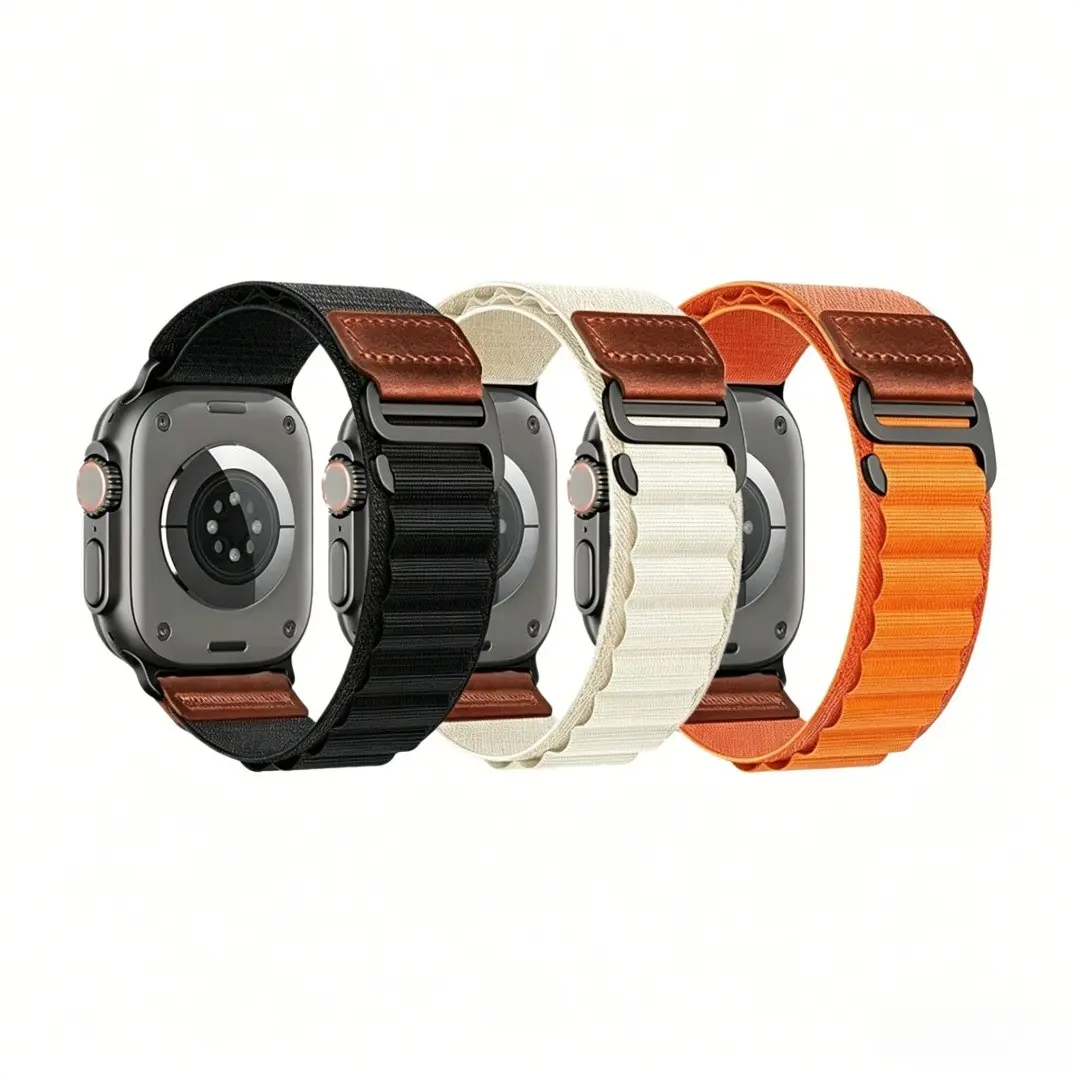 Vintage Alpine Loop Nylon Leather Band for Apple Watch Ultra/se/series 2-11, Stylish Replacement Strap, Durable and Comfortable