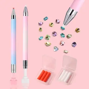 2 Pieces Rhinestone Picker Tool Diamond Art Refillable Wax Pen for Diamond Painting Nail Dotting Tool With 6pcs Wax Refills Pink&Blue