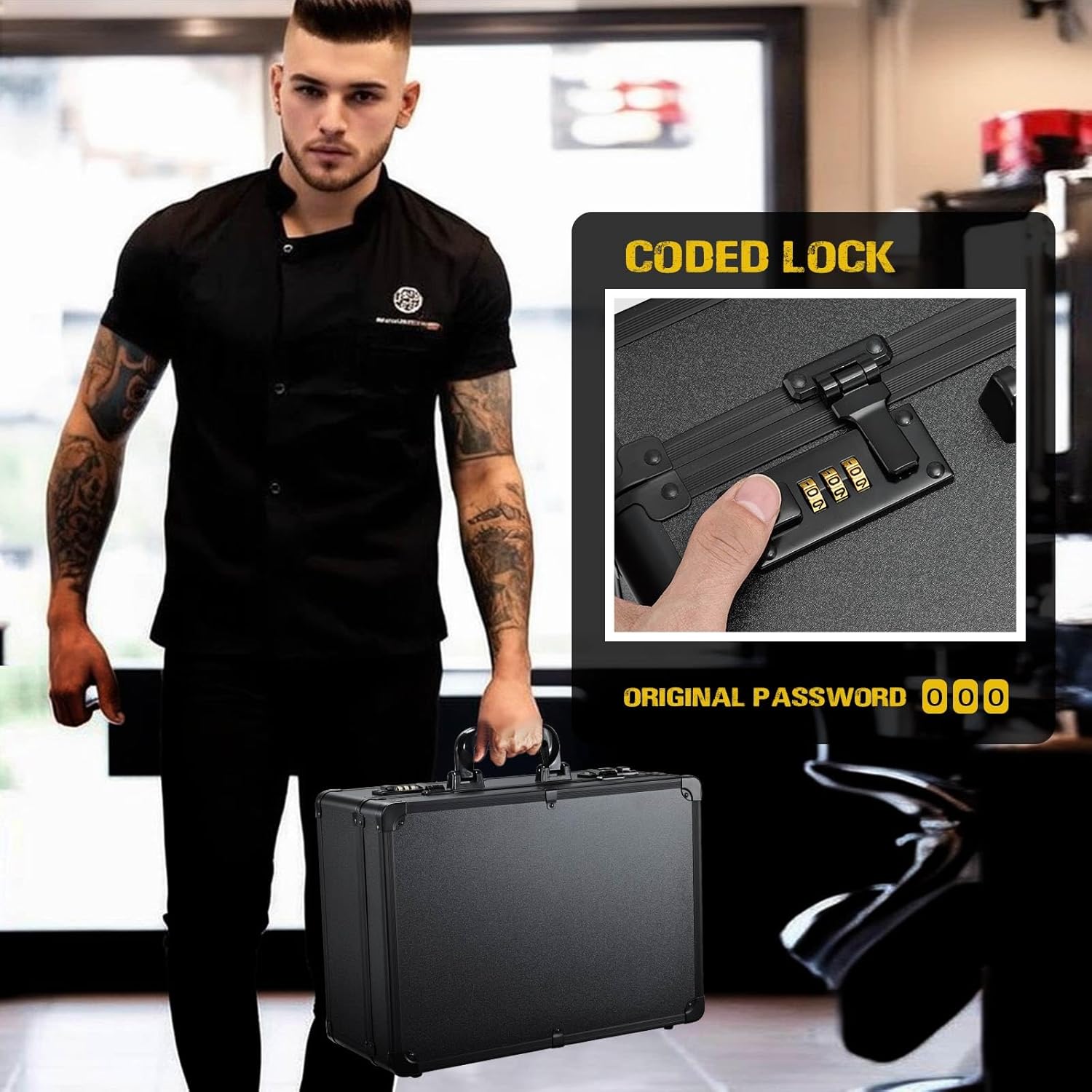 Professional Barber Case Large Hairdresser Carrying Suitcase with Combo Locks Barbers Briefcase Tool Case for Clippers and Supplies Hair Scissors Trimmer Salon Travel Organizer
