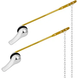 Toilet Handle Replacement Kit, 2 Pack Toilet Lever Flush Handle, Aluminum Alloy Rod, Universal Fitting Parts, Front Mount, Chrome, Silver