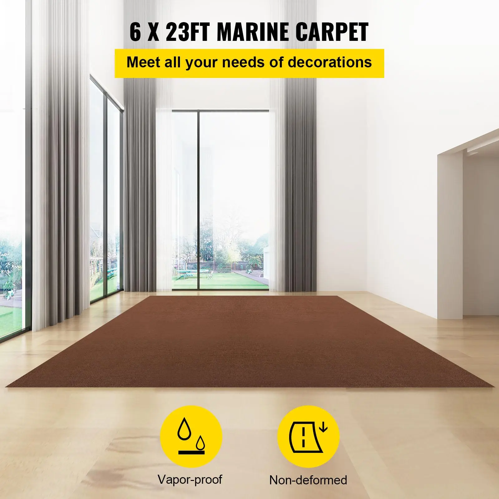 【Summerfinds】VEVOR Marine Carpet 6 x 23 ft Boat CarpetingDeep Brown Marine Grade Boat CarpetIndoor/Outdoor Marine Carpeting with Water-Proof TPR BackingWater-Proof Carpet Roll for HomePatioPorchDeck