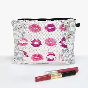 Lip Prints Custom Kisses Flip Sequin Makeup Bag