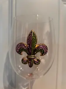 Purple and Green Diamond Fleur de Lis Stemmed Glass