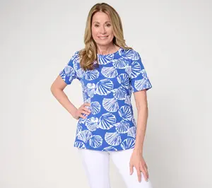 Denim & Co. Beach Jersey Printed Short Sleeve T-Shirt