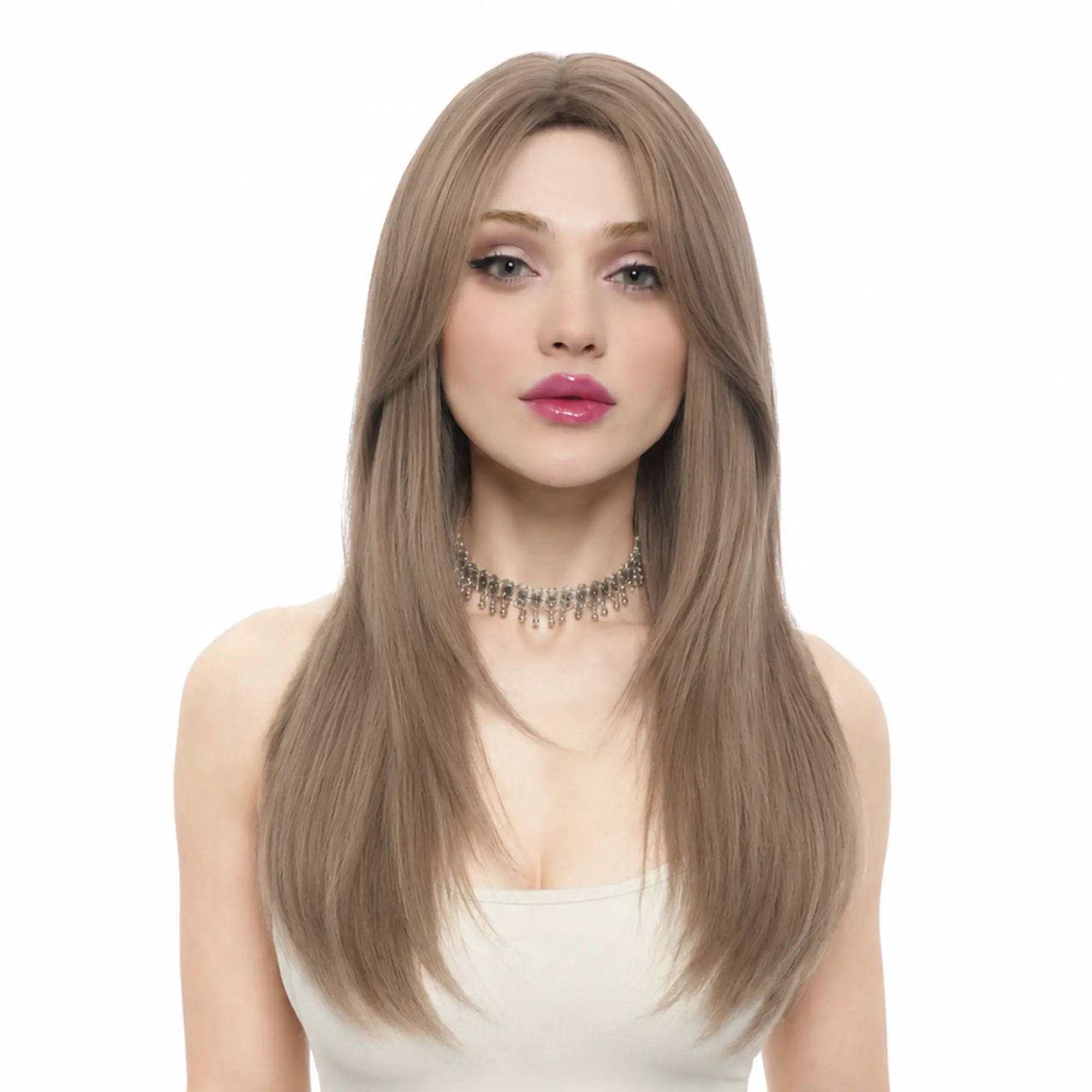 22-Inch Solid Cool Choc Brown Near-Straight Synthetic Wig | 【Heat Resistant】【Cap Included】 | 52FSGC