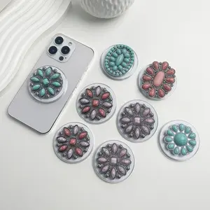 Retro ethnic style turquoise airbag phone holder - adhesive extendable stand - everyday desktop support stand - exquisite and practical