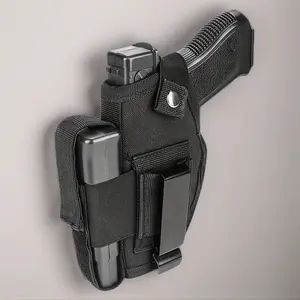 Unisex Ambidextrous Low Profile 9mm Belt Clip Holster - IWB/OWB Concealed Carry, Magazine Pocket, Steel Clip Lock, Cartridge Storage Bag