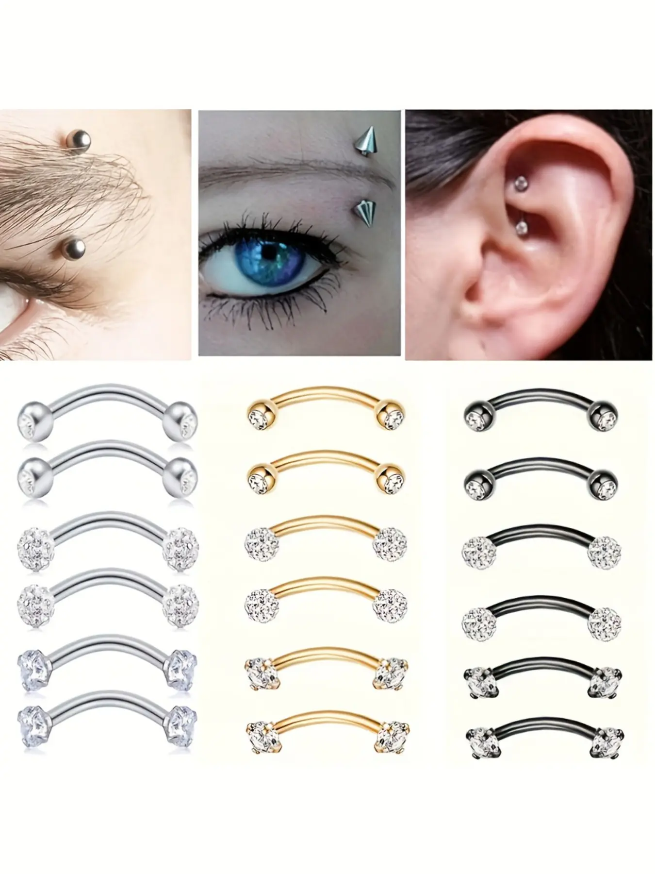 Women's Fashion Stainless Steel Eyebrow Piercing Nose Bridge Studs, Nose Ring Jewelry, Labret Rook Jewelry Ear Lobe Multi-Function Body Piercing Barbell 16g, Chic Body Jewelry