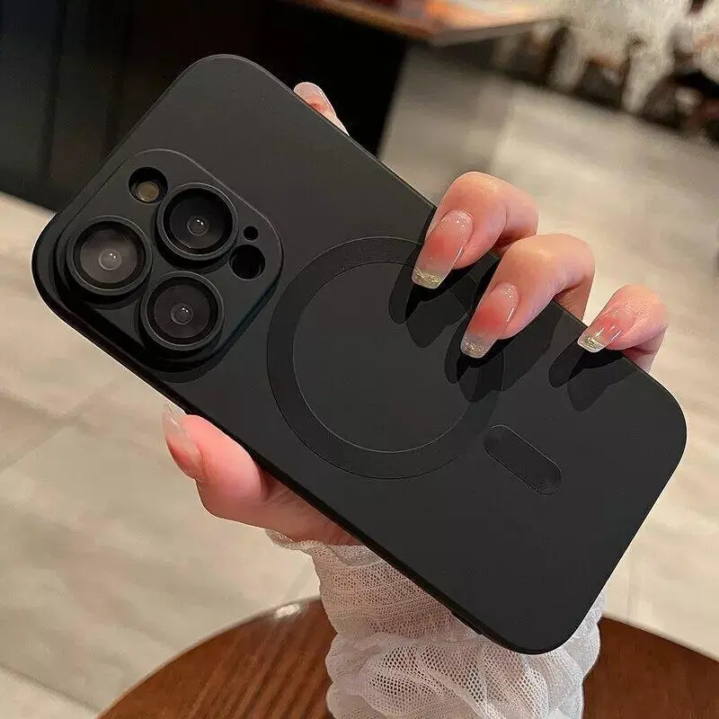 Luxury Matte Magnetic Soft TPU Phone Case for IPhone 17 Pro Max 16 15 14 Plus 13 12 11 Pro Max Magsafe Wireless Charger Glass Lens Protector Cover