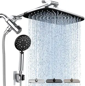 Veken 11.8 Inch Rectangle High Pressure Rain Shower Head Combo with Extension Arm- Wide Showerhead with 5 Handheld Water Spray - Adjustable Dual Showerhead with Anti-Clog Nozzles - Silver Chrome