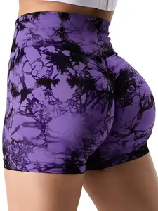 Women's Tie Dye Print High Waist Sports Gym Shorts, Sporty Comfy Breathable Skinny Shorts for Yoga Gym Workout Running Cycling, Ladies Sportswear, Workout Impact Shorts