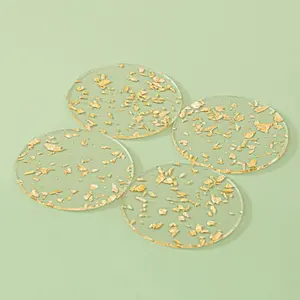 Acrylic Cup Mat Tea Cup Gold Foil Resin Table Pad Waterproof Insulation Pad Nordic Style, Durable Heat Protection Drink Coaster
