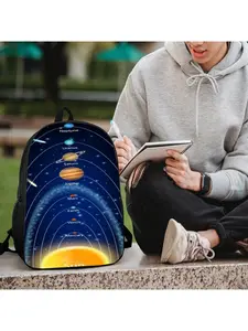 Sun System Pattern Backpack: Casual Student'S School Bag, Suitable for Both Men and Women - Lightweight, Zipper Design, Adjustable Shoulder Straps, Bright Colorful Print, Simple Multifunctional Travel Backpack, High School Backpack