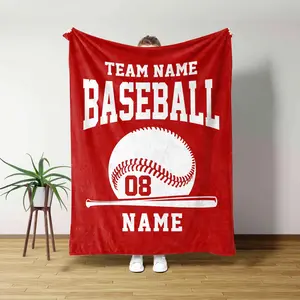 Personalized Baseball Blanket, Custom Baseball Gift for Dad, Husband, Son, Kid, Team, Baseball Team Soft Cozy Sherpa Fleece Throw Blankets