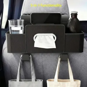 Multifunctional Car Seat Back Storage Box with Tissue Cup Holder Hooks Large Capacity Backseat Organizer for Travel Road Trips Famili