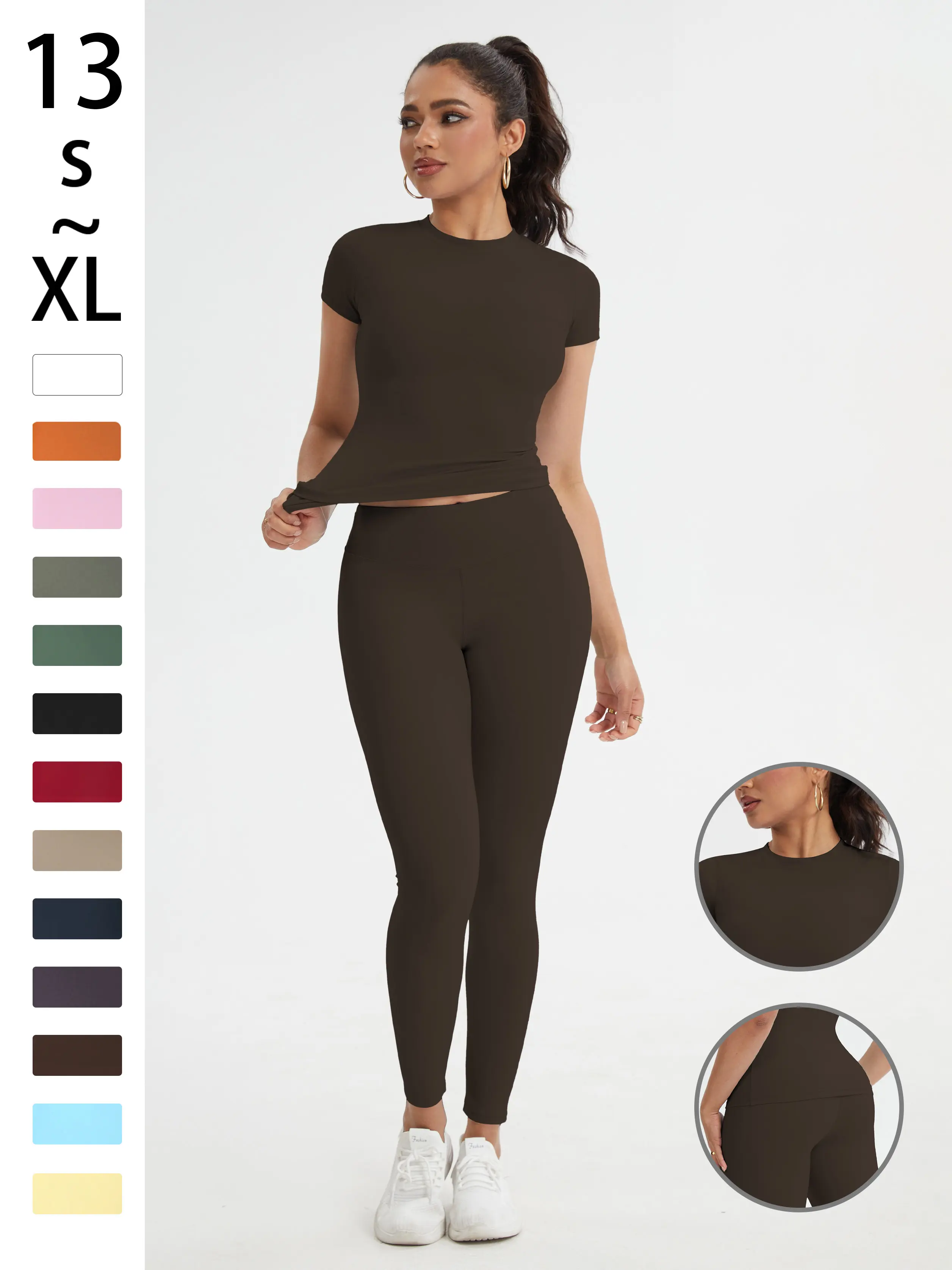 2-Piece Solid-Color Athletic T-Shirt Set Women's Sportswear Set, Slim-Fit RoundNeck Short Sleeves & High-Waisted YogaPants, Ideal for Gym Running OutdoorActivities,  Stretchy Suit Set, Fitness Outfits,Workout Running Outfits-8627