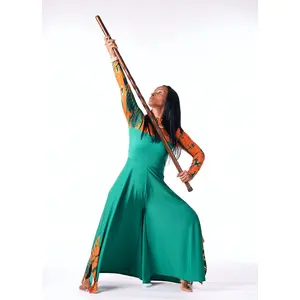 Palazzo Jumpsuit – Green with Orange Batik Accents | Praise & Prophetic Dancewear | ARISE Collection