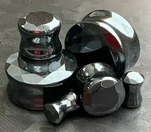 PAIR of Stunning Faceted Hematite Organic Stone Double Flare Plugs - Gauges 2g (6.5mm) up to 1" (25mm)