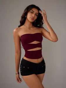 Women's Solid Color Ruched Hollow-Out Cropped Sexy Camisole Top