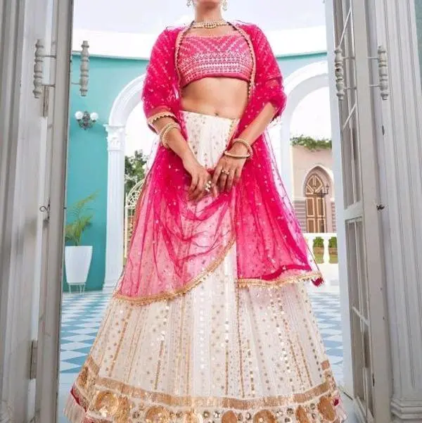 White and pink heavy Sequins Lehenga choli Elegance