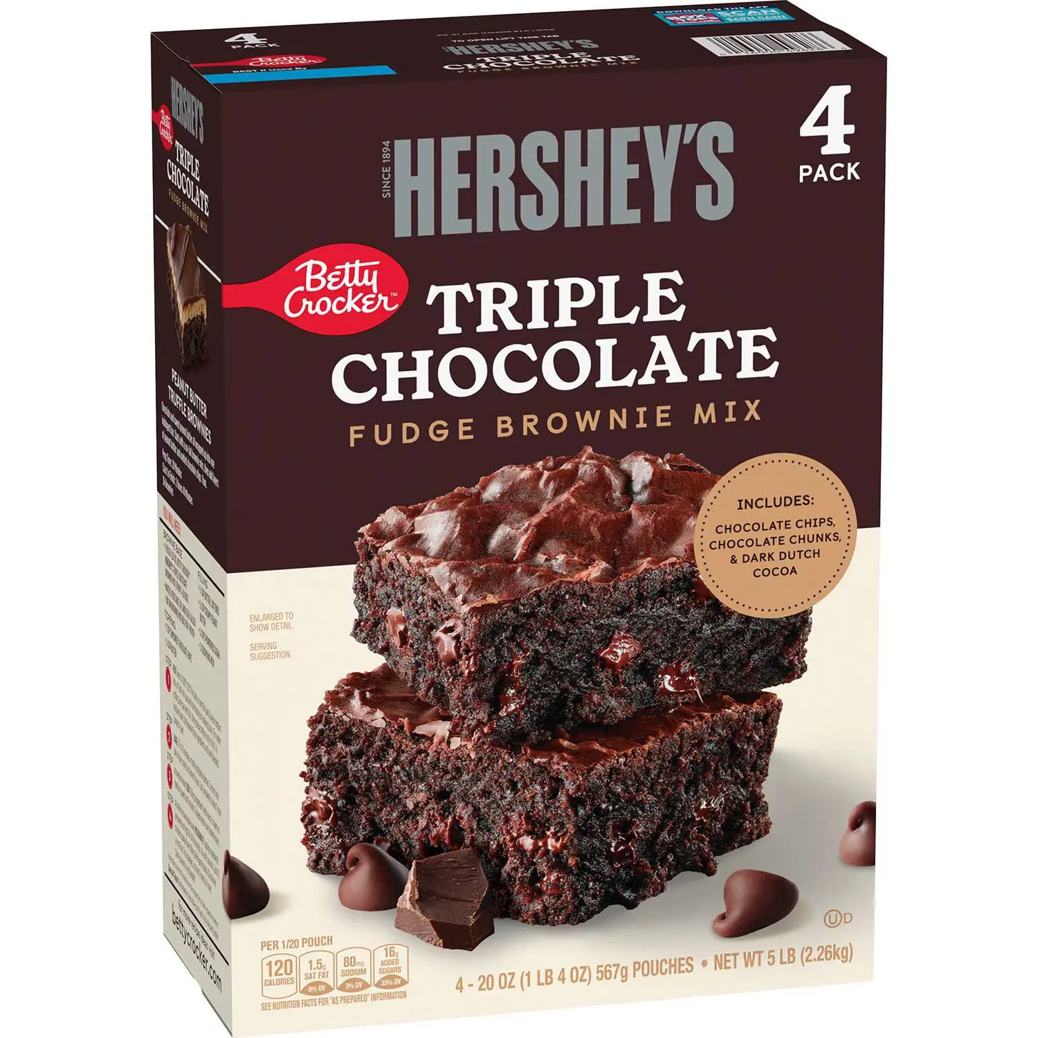 Betty Crocker HERSHEY'S Triple Chocolate Fudge Brownie Baking Mix, 20 oz, 4-Pack