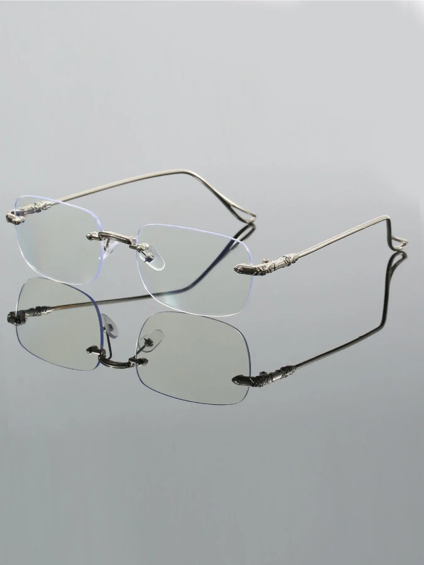 Unisex Frameless Plain Glasses, Casual Style for Daily Wear, Metal Material, Non-Color Changing Lens, Travel-Friendly Design, Minimalist Eyeglasses