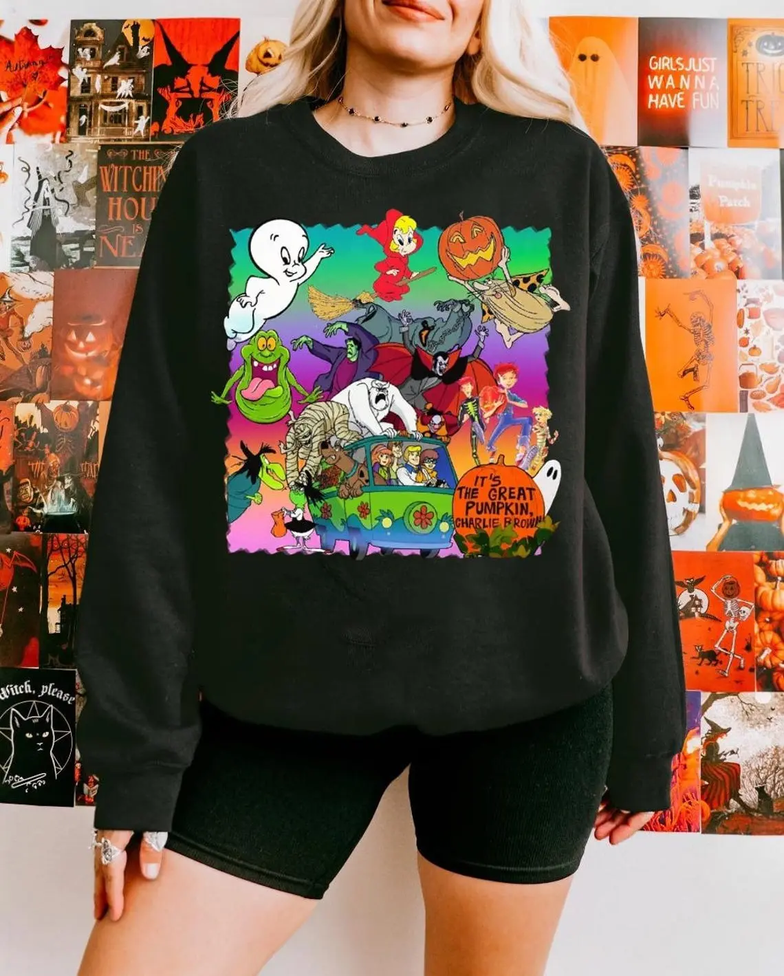Retro 80s Cartoon Halloween Sweatshirt, 90s Nostalgia Spooky Season Crewneck, Vintage Halloween Movie Characters Tee