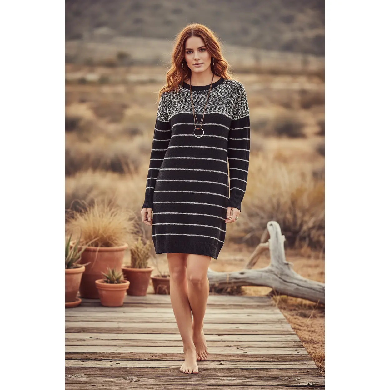 LuLaRoe Lauren Women's Crew Neck Chenille Sweater Dress - Casual Striped, Long Cable-Knit Raglan Sleeves, Side Slits, Polyester, Rib Knit Binding, Tops